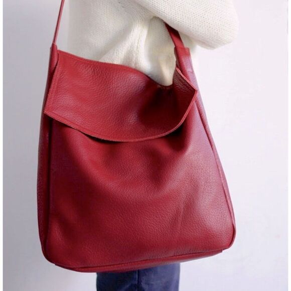 New! foks form Tote Bag genuine Leather Minimal Hobo Shoulder purse handbag - Picture 13 of 13